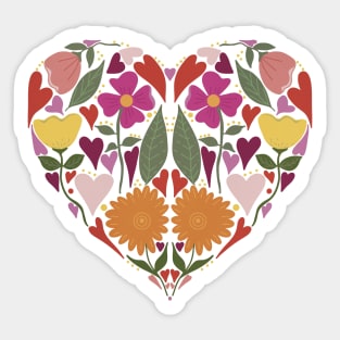 Heart Flowers Folk Art Valentine Sticker